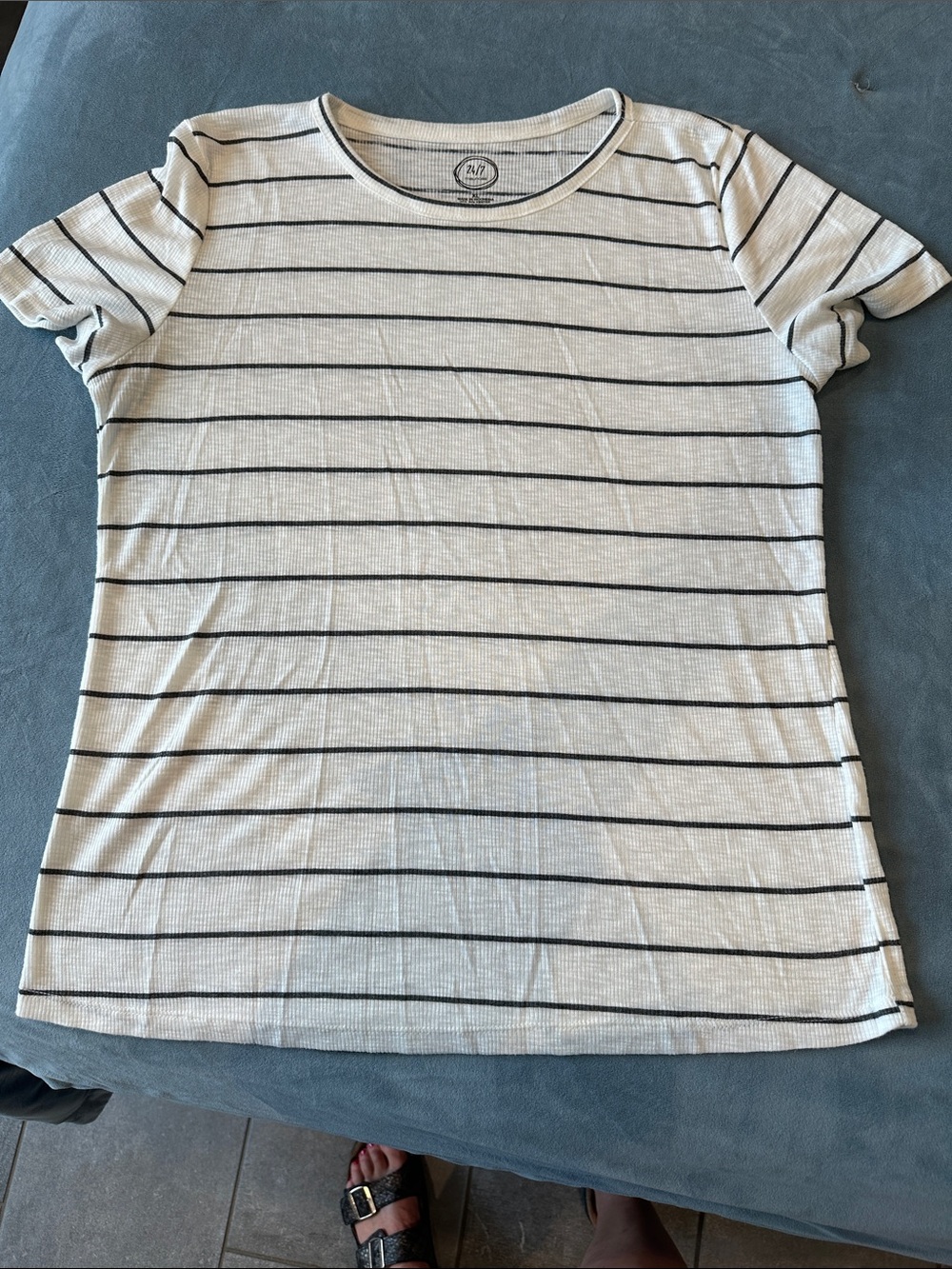Striped Short Sleeve Crewneck Tee - White with Black Stripes